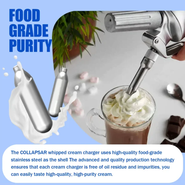 Collapsar 8-Gram Nitrous oxide for food N2O Whip Cream Chargers, 24Packs, 600pcs per Carton - 图片 3